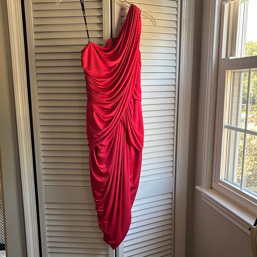 Tadashi Shoji Vibrant coral One-Shoulder Dress XS
